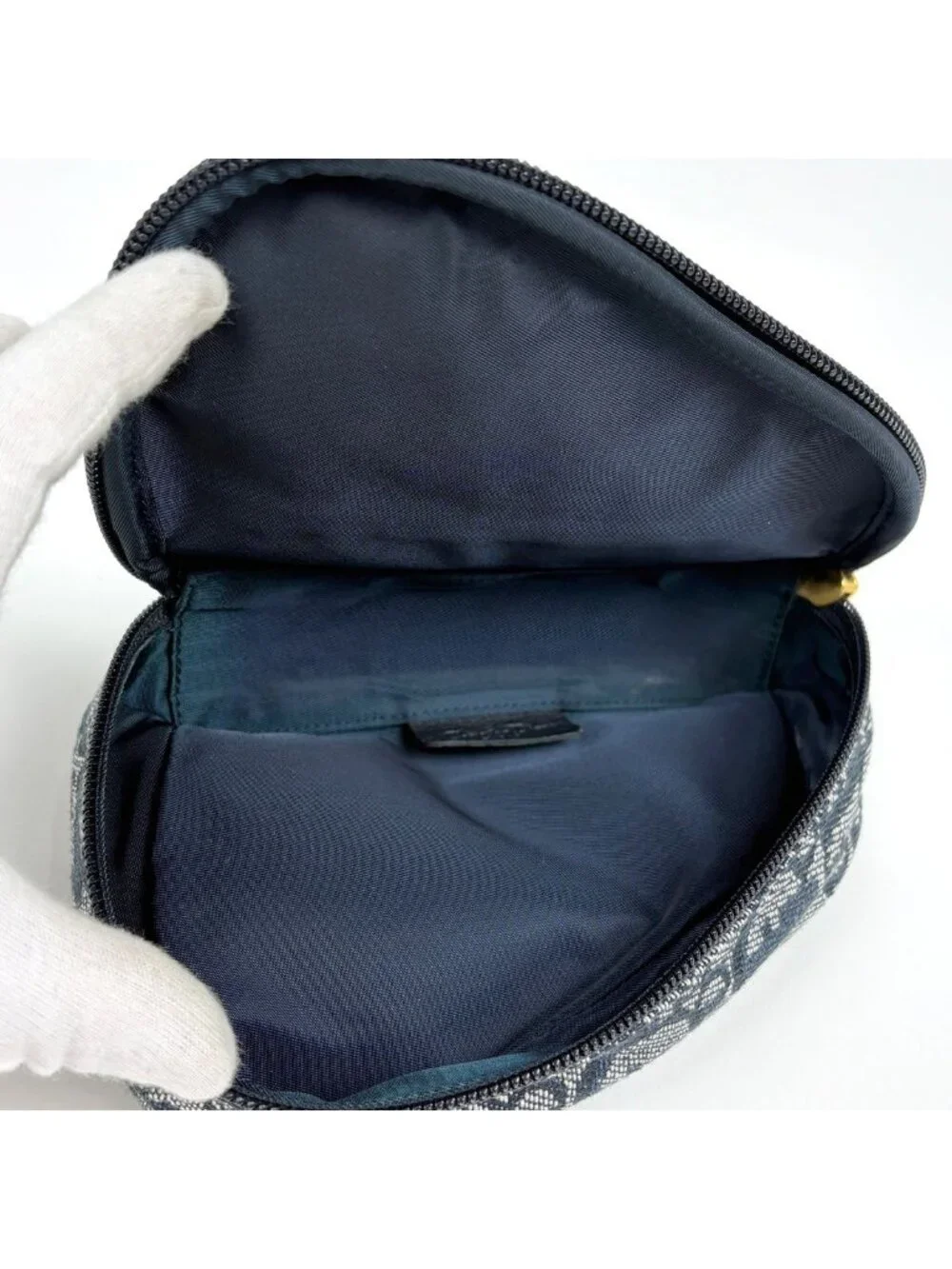 Dior Trotter Pattern Saddle Pouch Canvas Navy